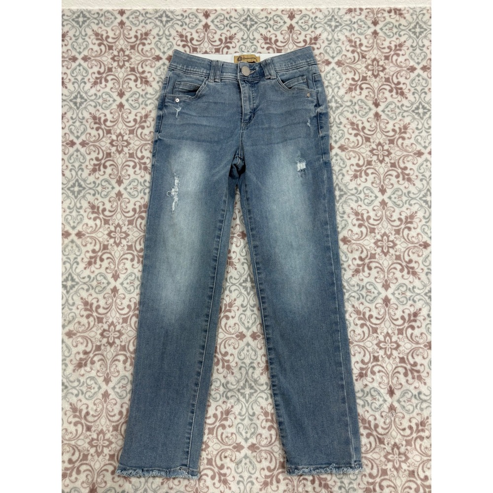 Democracy Ab Solution Distressed Straight Leg Jeans Size 2 Frayed Hem Blue